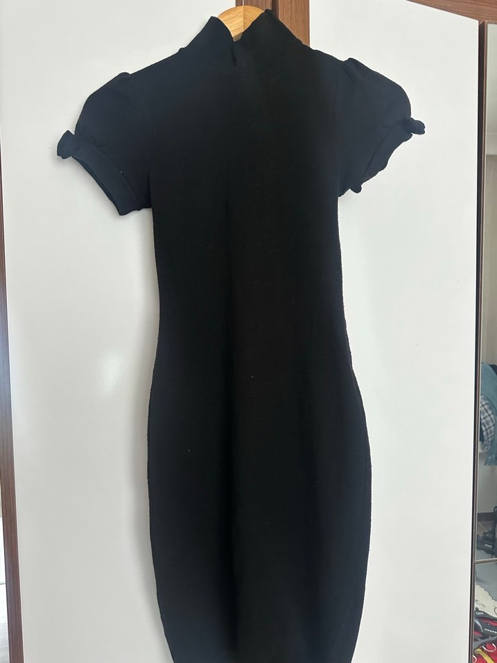 Siyah Yüksek Yakalı Kadın Triko Elbise - Görsel 4