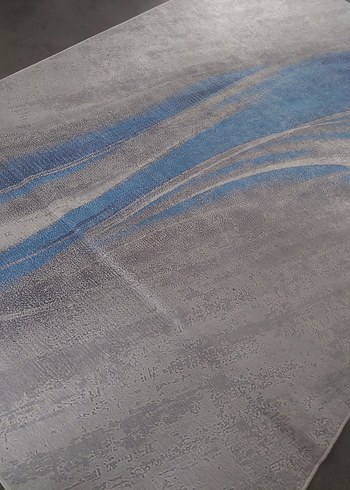 Beden Gri Mavi Bağlama Desenli Modern Halı 160 220