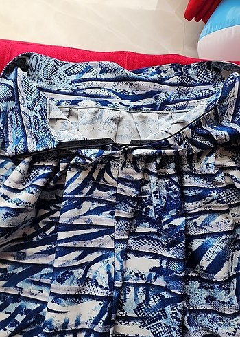 Bohem Gri-Mavi Piliseli Mini  etek - Görsel 5