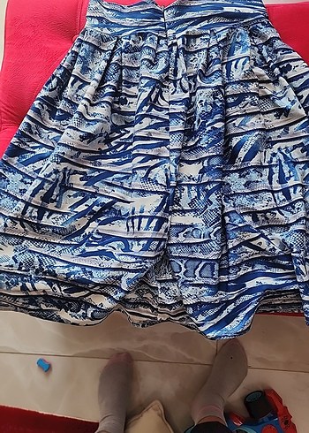 Bohem Gri-Mavi Piliseli Mini  etek - Görsel 4