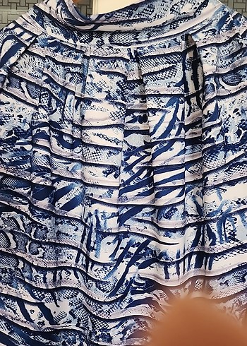 Bohem Gri-Mavi Piliseli Mini  etek - Görsel 2