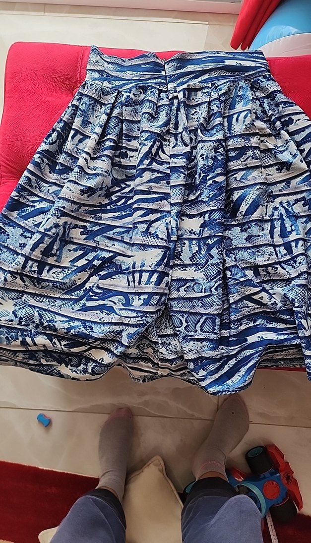 Bohem Gri-Mavi Piliseli Mini  etek - Görsel 4