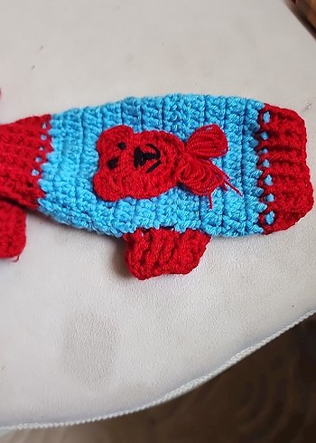 Renkli Örgü Kadın Eldivenleri Ayıcık Desenli - Görsel 2