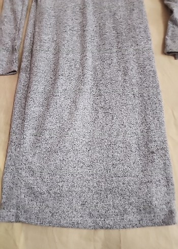 Gri V Yakalı Uzun Kollu Triko Elbise - Görsel 8