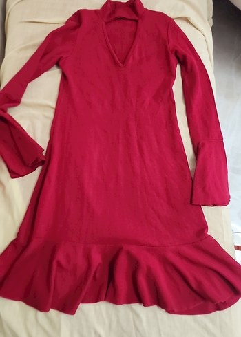 V Yakalı Uzun Kollu Triko Elbise - Görsel 8