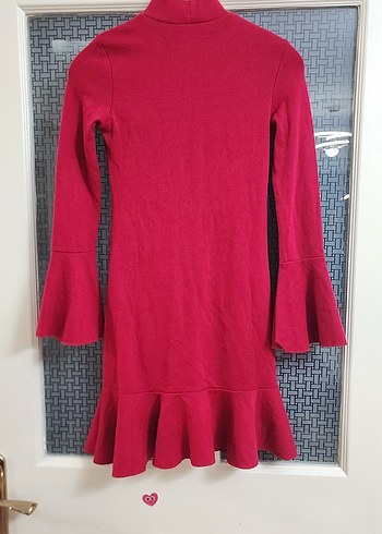 V Yakalı Uzun Kollu Triko Elbise - Görsel 4