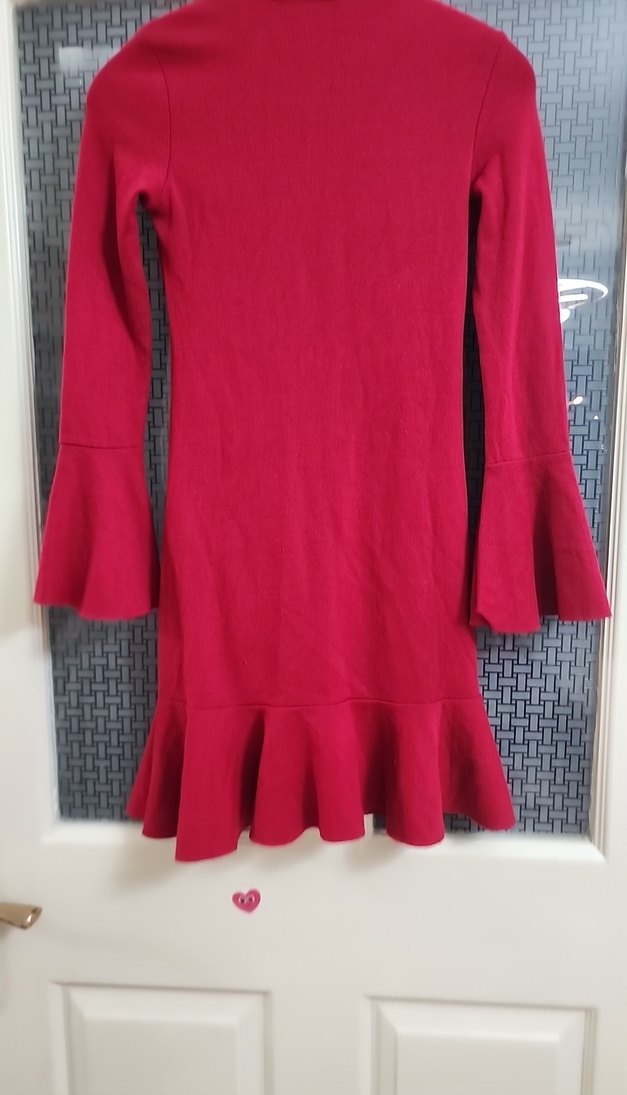 V Yakalı Uzun Kollu Triko Elbise - Görsel 5