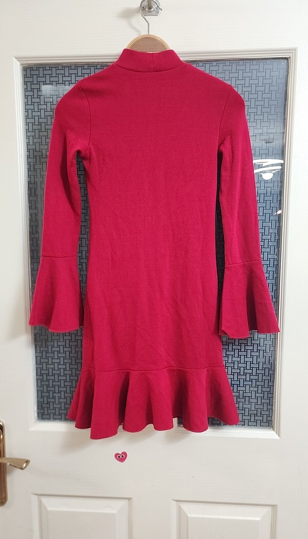 V Yakalı Uzun Kollu Triko Elbise - Görsel 4