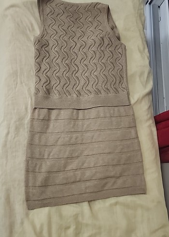 Kemerli V Yaka Kolsuz Mini Triko Elbise - Görsel 12