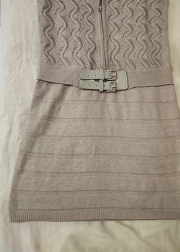 Kemerli V Yaka Kolsuz Mini Triko Elbise - Görsel 8