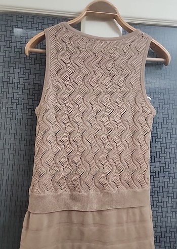 Kemerli V Yaka Kolsuz Mini Triko Elbise - Görsel 5