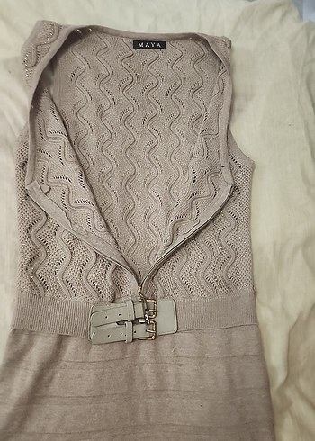 Kemerli V Yaka Kolsuz Mini Triko Elbise - Görsel 11