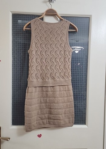 Kemerli V Yaka Kolsuz Mini Triko Elbise - Görsel 4