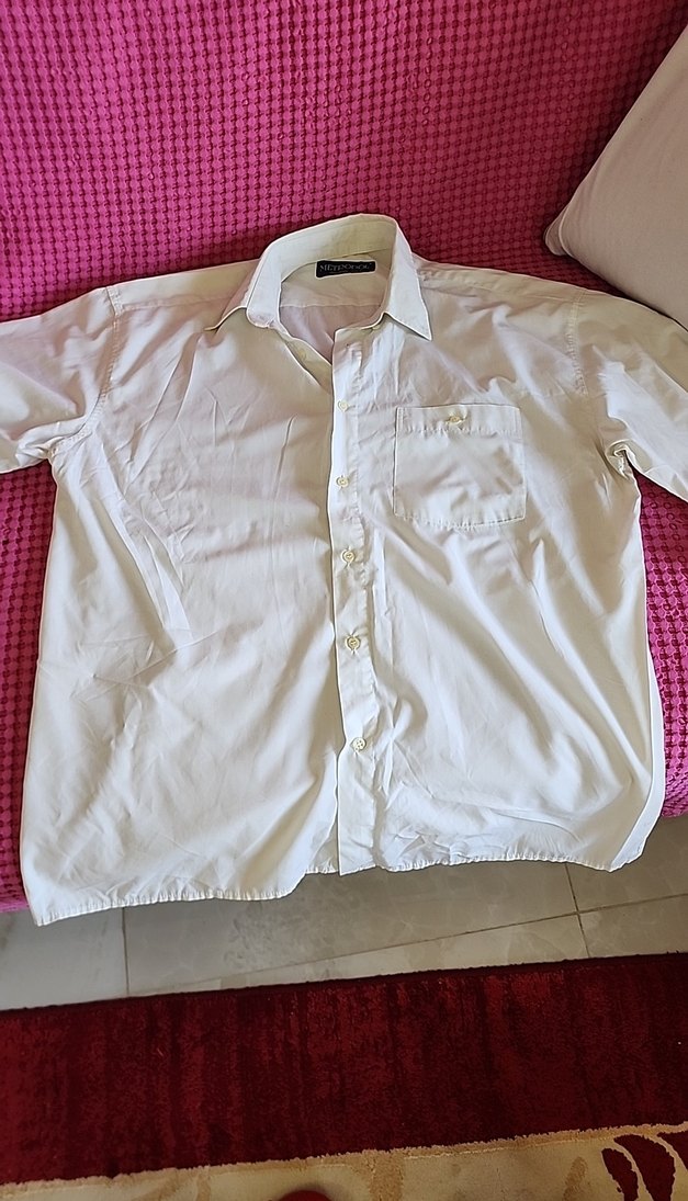 beyaz Renkli Erkek Kısa Kollu Pamuklu Gömlek - Görsel 5