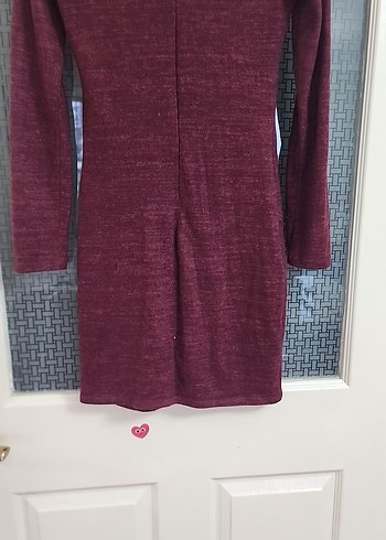 Bordo Uzun Kollu Fitilli Triko Elbise - Görsel 6