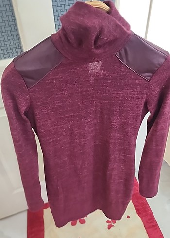 Bordo Uzun Kollu Fitilli Triko Elbise - Görsel 7