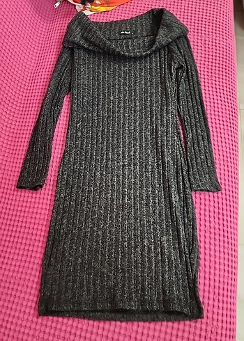 Gri Uzun Kollu Triko Elbise - Görsel 5