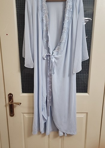 Uzun Kollu Mavi Kadın Sabahlık - Görsel 3
