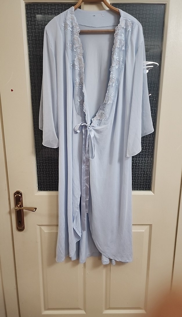 Uzun Kollu Mavi Kadın Sabahlık - Görsel 3