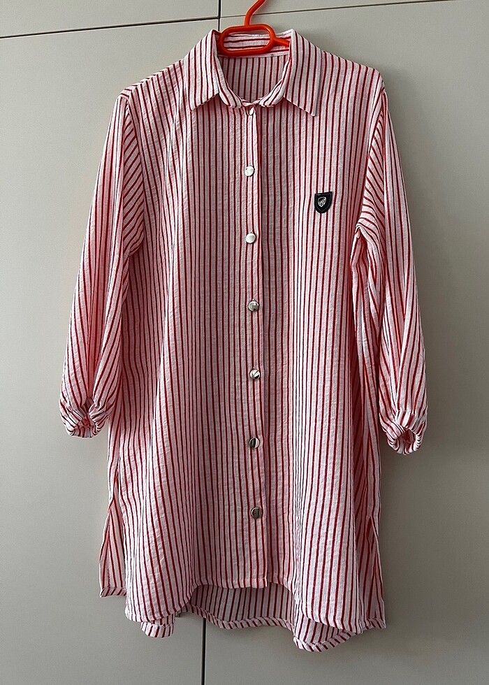 Çizgili gömlek tunik - Görsel 3