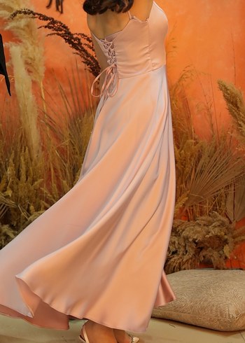 saten askılı nişan veya düğün elbisesi - Görsel 4