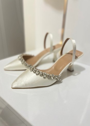 Beyaz Taş İşlemeli Stiletto Gelin Ayakkabısı - Görsel 11