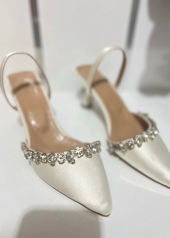 Beyaz Taş İşlemeli Stiletto Gelin Ayakkabısı - Görsel 9