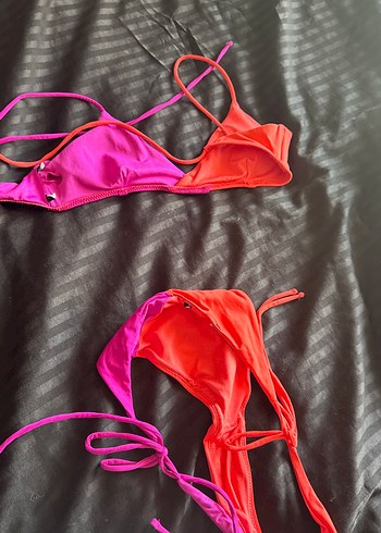 m Beden pembe Renk Pembe ve Turuncu İp Askılı Mini Bikini Takımı