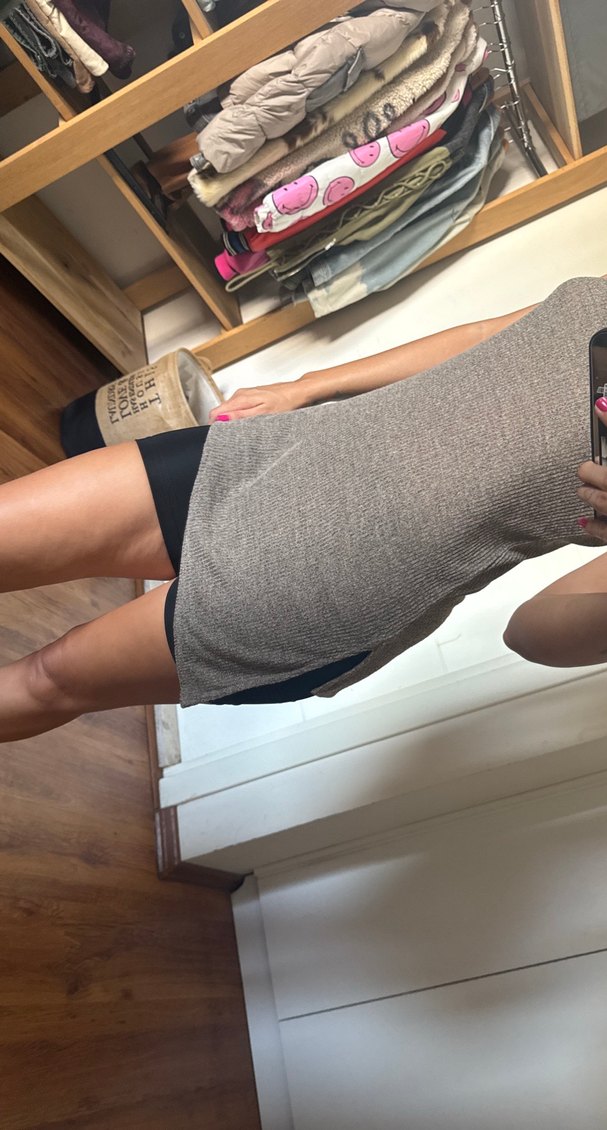 Gri Yüksek Yakalı Kolsuz Triko Elbise - Görsel 5