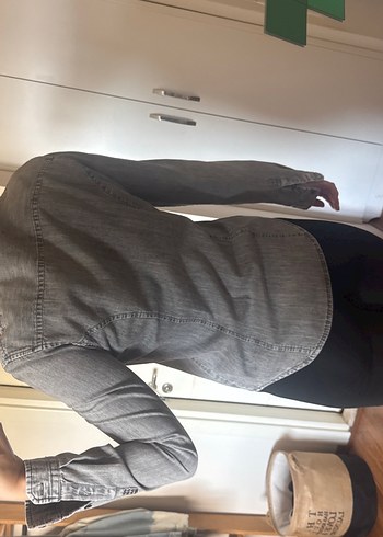 Gri Kadın Denim Ceket, Kemer Detaylı - Görsel 3