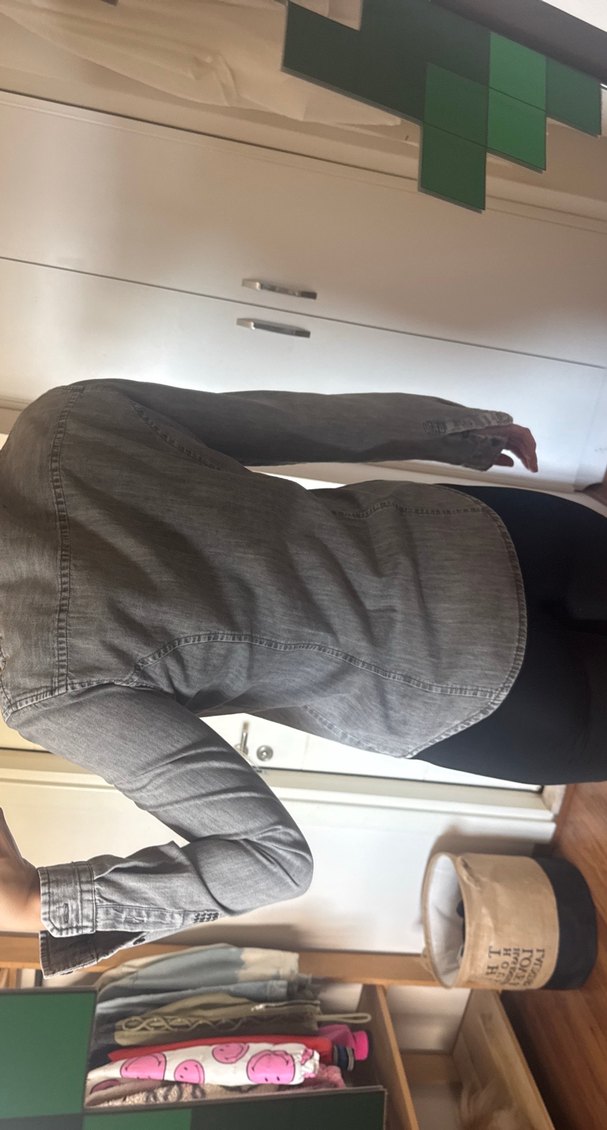 Gri Kadın Denim Ceket, Kemer Detaylı - Görsel 3