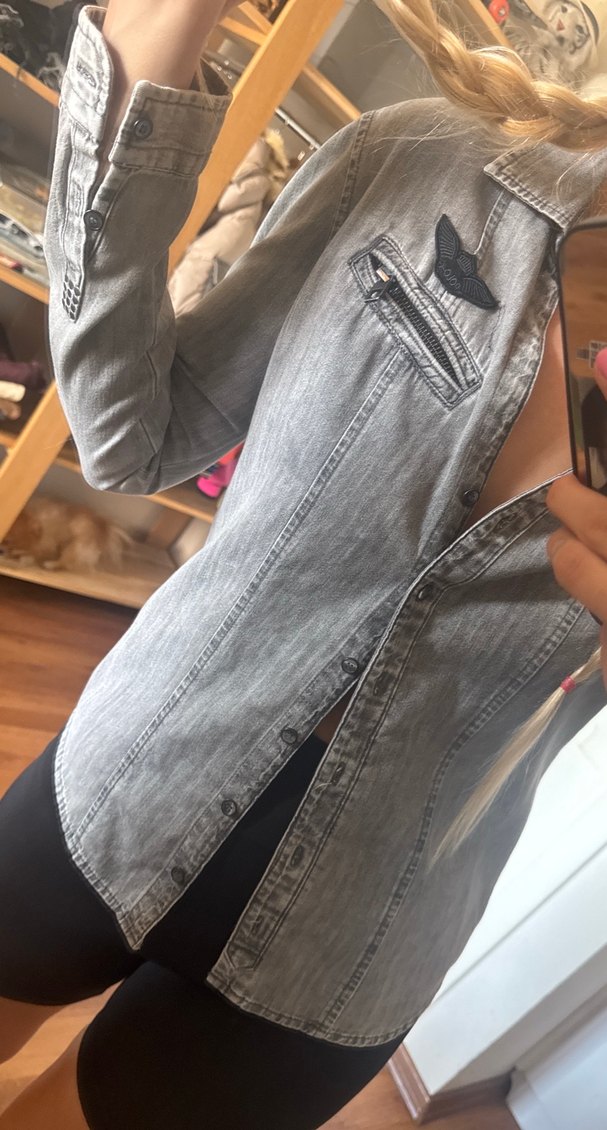 Gri Kadın Denim Ceket, Kemer Detaylı - Görsel 4