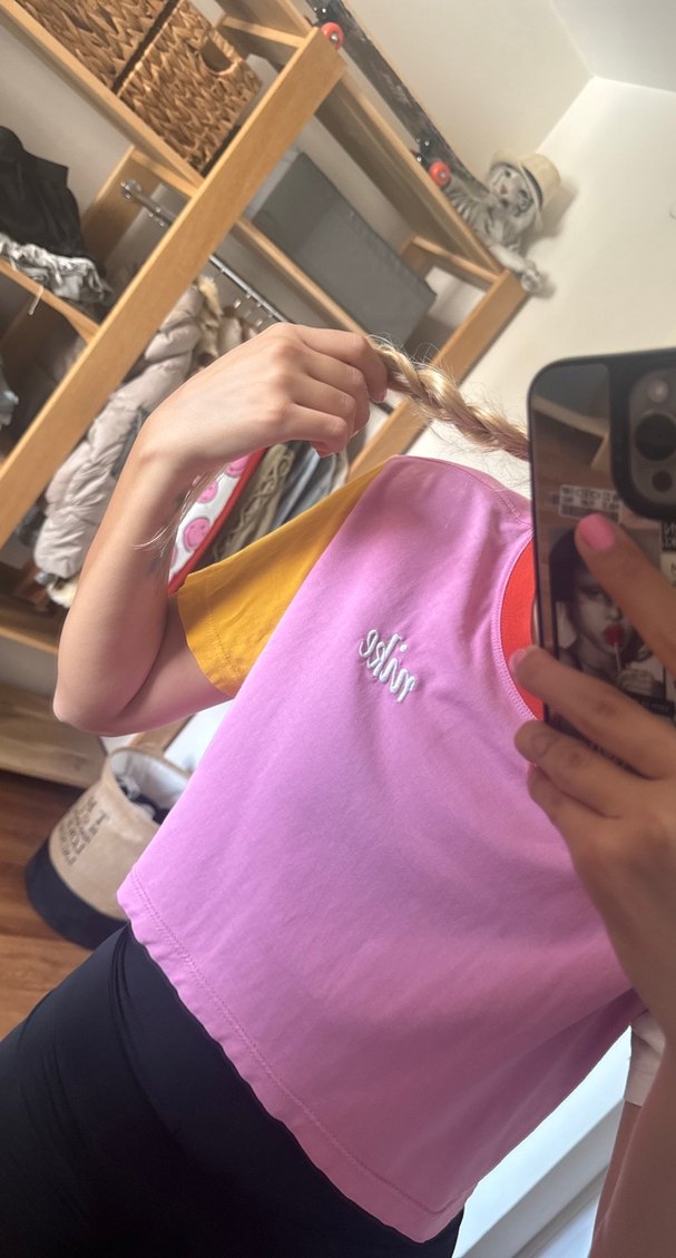 Kadın Pembe Kısa Kollu Yüksek Yakalı Tişört - Görsel 2