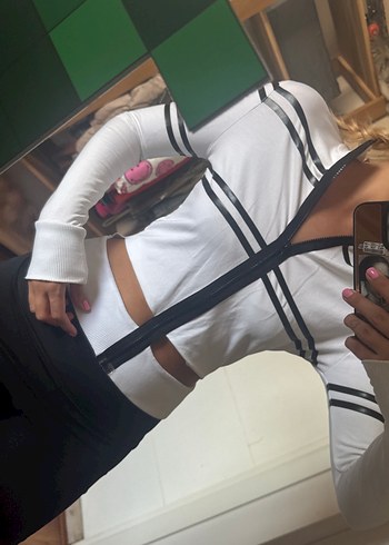 Beyaz Çizgili Fermuarlı ceket - Görsel 2