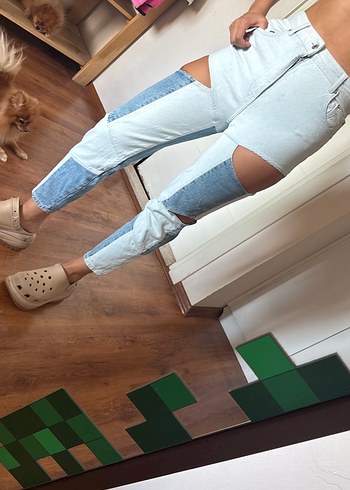 Kadın Mavi Bağcıklı Midi Denim Pantolon