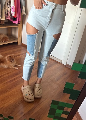 Kadın Mavi Bağcıklı Midi Denim Pantolon - Görsel 5