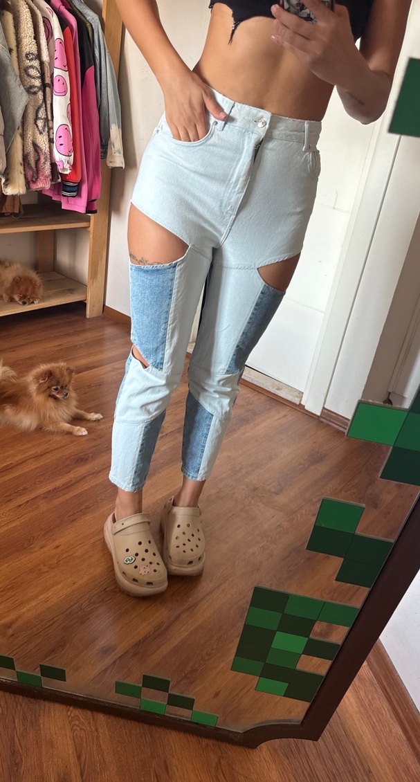 Kadın Mavi Bağcıklı Midi Denim Pantolon - Görsel 5