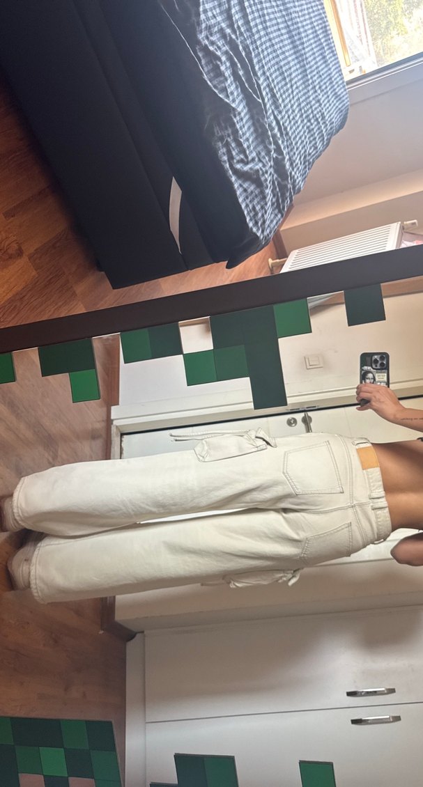 Beyaz Loose Fit Midi Kadın Kot Pantolon - Görsel 3