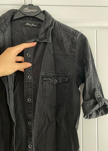 xs Beden Siyah Denim Gömlek Elbise