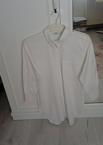 Beyaz Pamuklu Düğmeli Kadın Gömlek - Görsel 2