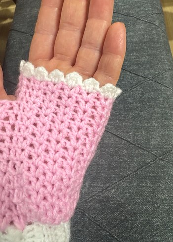 Pembe ve beyaz örgü kadın eldiven - Görsel 2