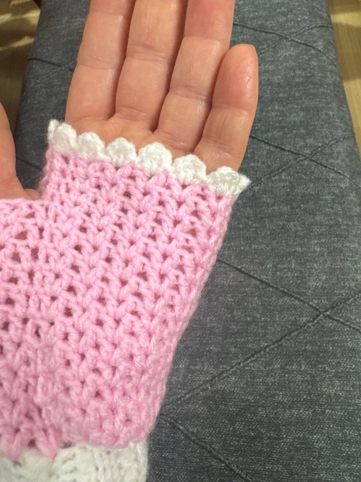 Pembe ve beyaz örgü kadın eldiven - Görsel 2