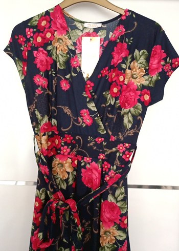 Çiçek Desenli V Yaka Midi Elbisesi - Görsel 3