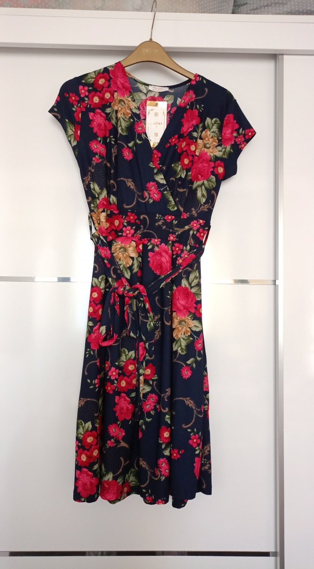 Çiçek Desenli V Yaka Midi Elbisesi - Görsel 2