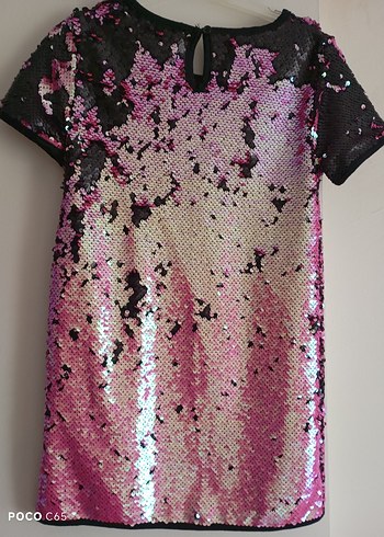 Kız Çocuk Parlak Payetli Pembe Elbise - Görsel 2