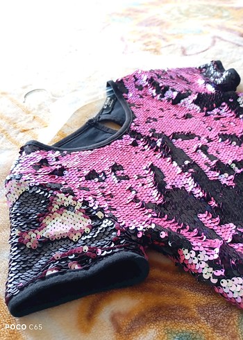 Kız Çocuk Parlak Payetli Pembe Elbise - Görsel 6