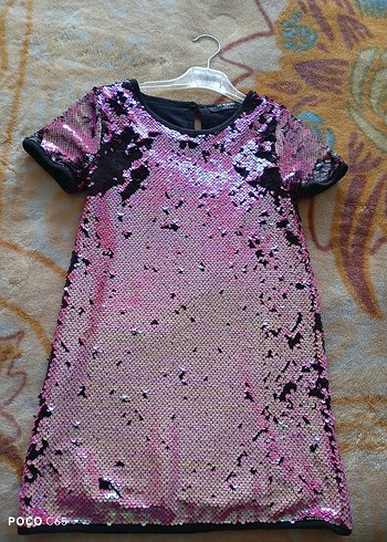 Kız Çocuk Parlak Payetli Pembe Elbise - Görsel 3