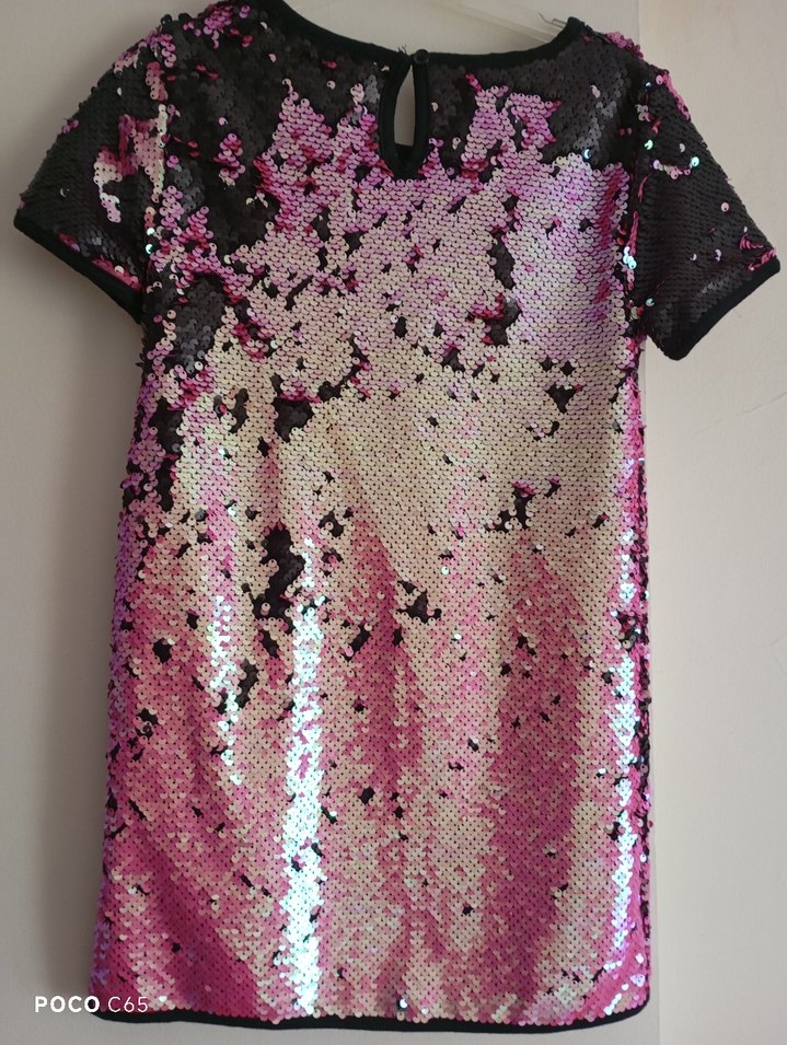 Kız Çocuk Parlak Payetli Pembe Elbise - Görsel 2