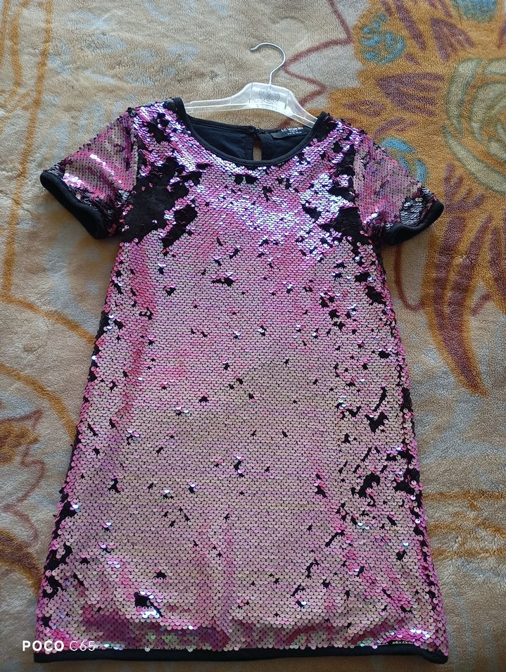 Kız Çocuk Parlak Payetli Pembe Elbise - Görsel 3