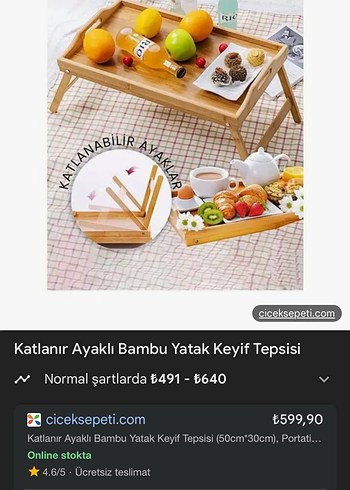 Bej Katlanabilir Ahşap Servis Masası - Görsel 2